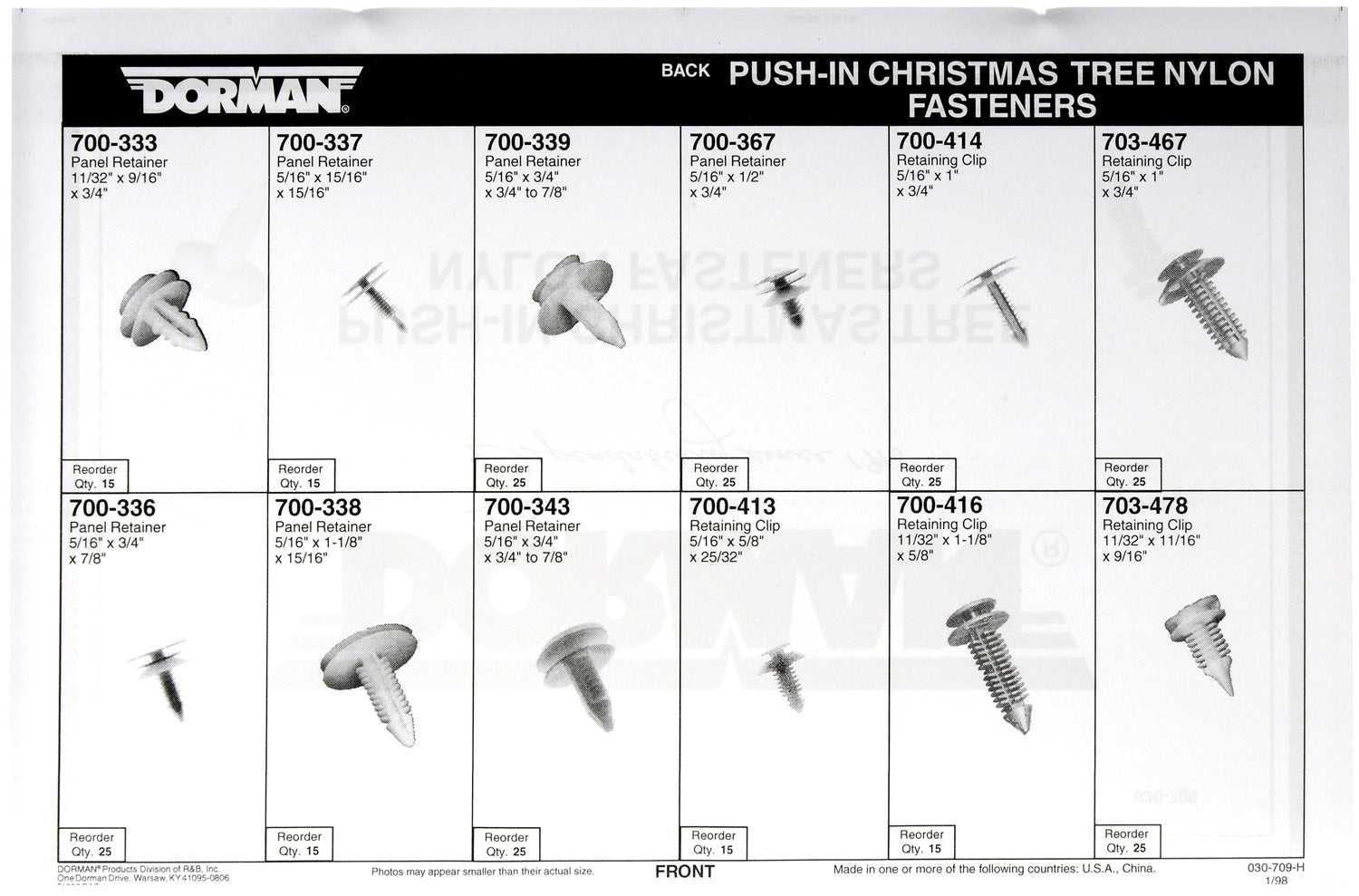 Dorman (TECHoice), 030-709 Assortimento di elementi di fissaggio Dorman (TECHoice) con 5 di ogni pezzo