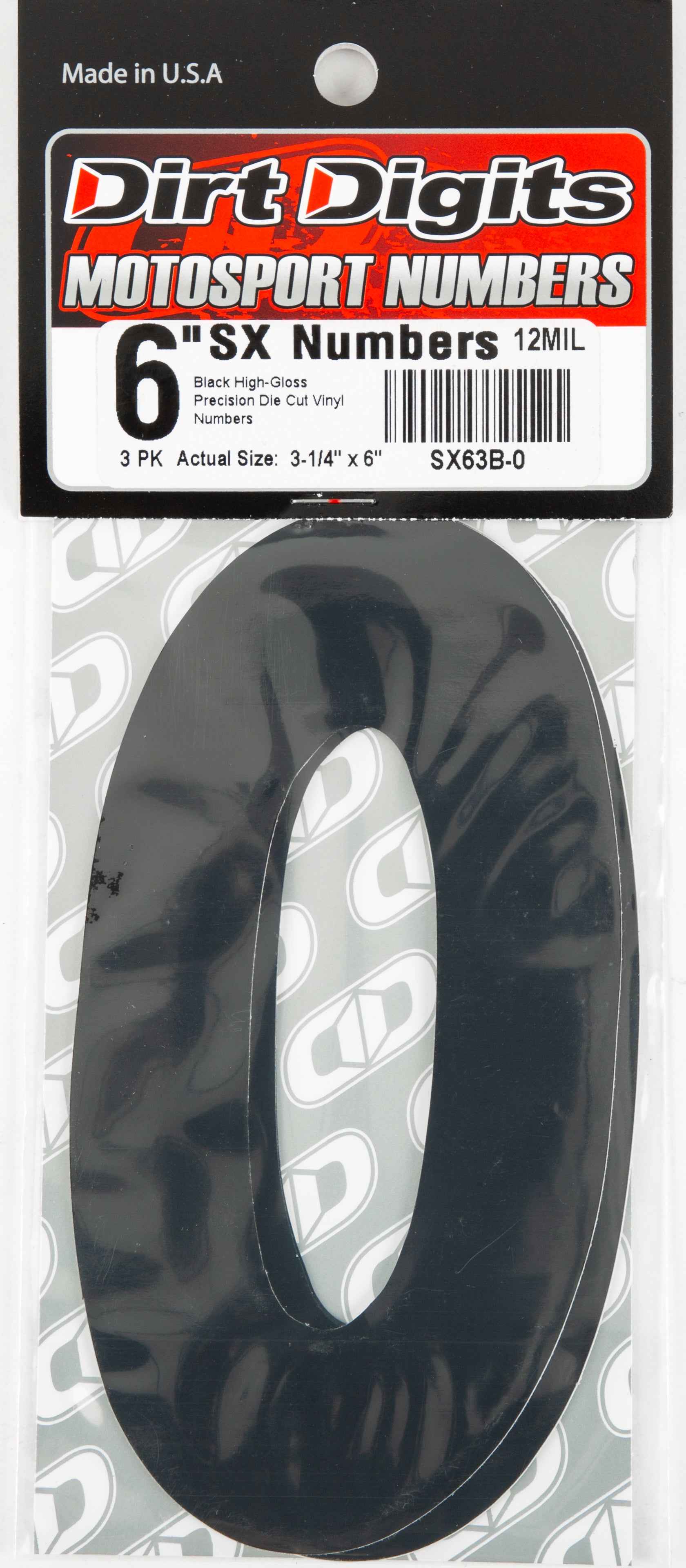 DIRT DIGITS, SX63B-0 #0 6" Nero Super X Cifre 3/Pk